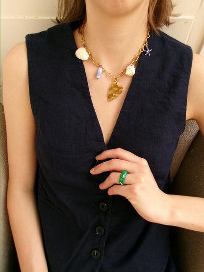 Ketting Ella schakel bedels ring groen - Pero sí Studios