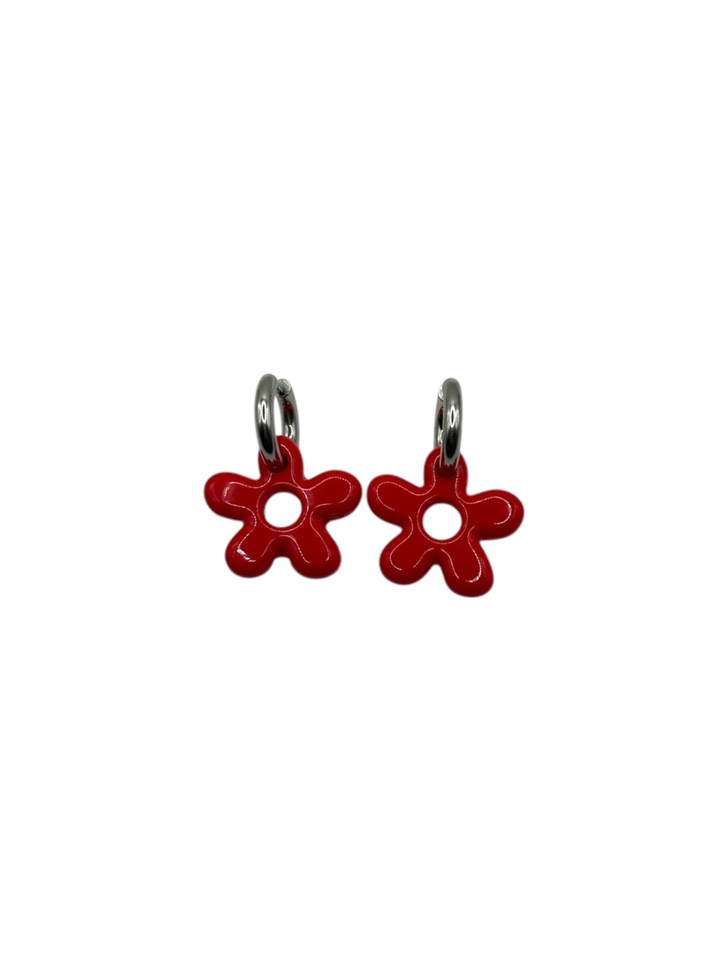 Oorbellen Flores rood zilver bloemen - Pero sí Studios