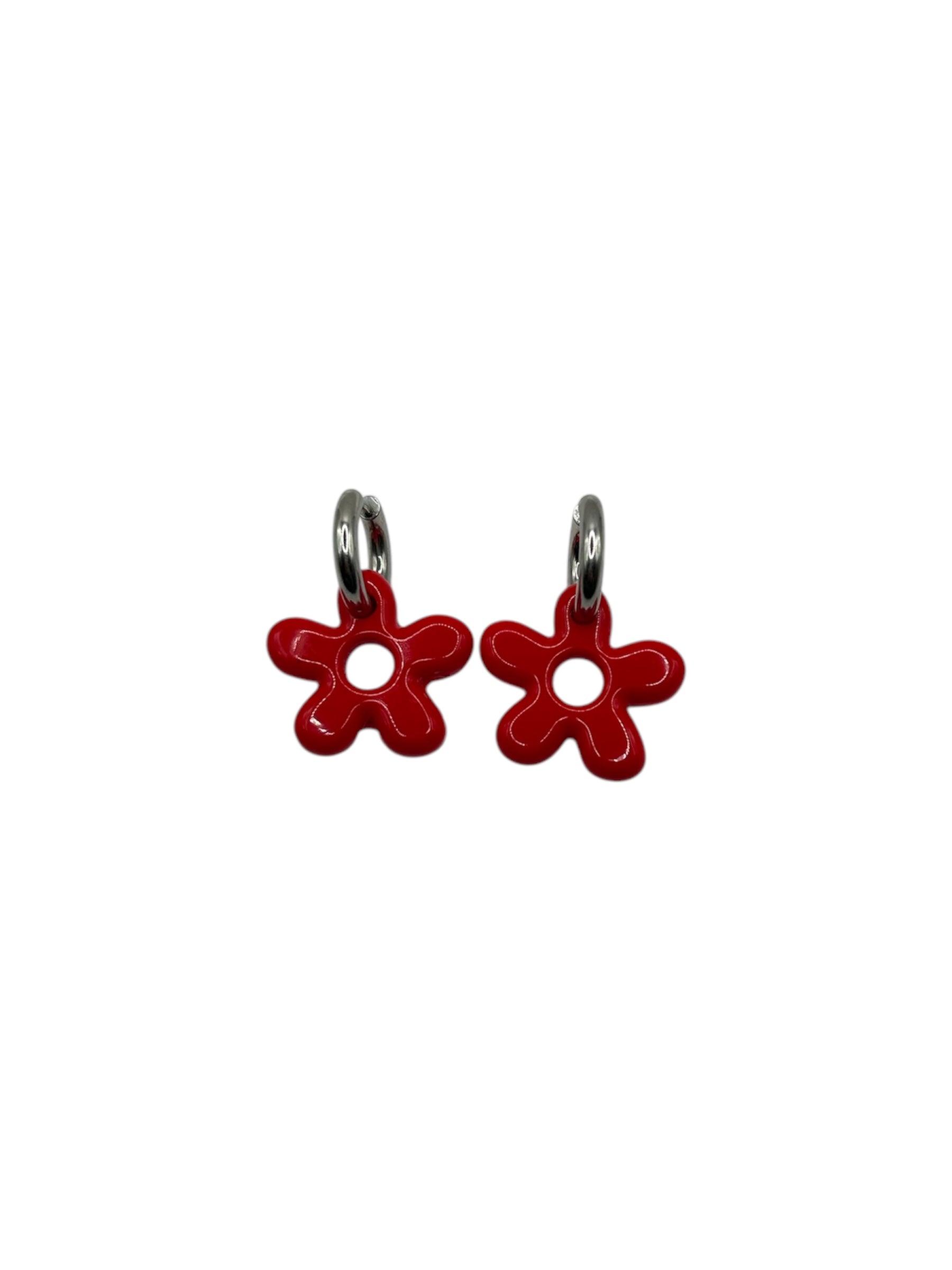 Oorbellen Flores rood zilver bloemen - Pero sí Studios