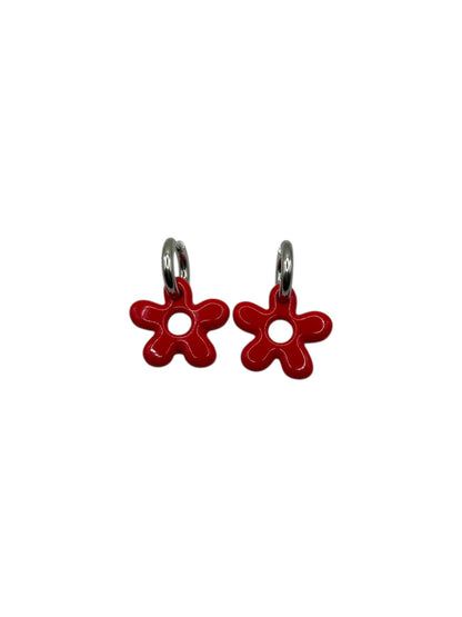 Oorbellen Flores rood zilver bloemen - Pero sí Studios